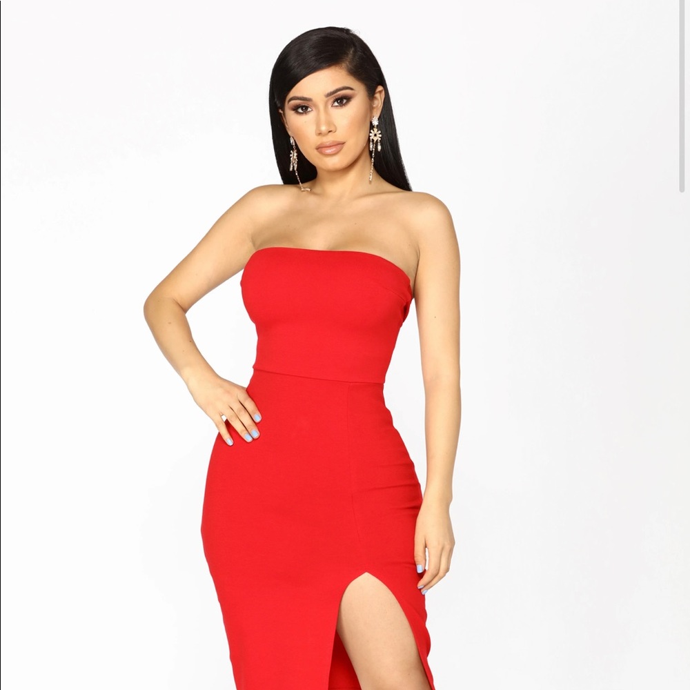 Red Mini Tube Side Slit Dress (NEW WITH TAGS)